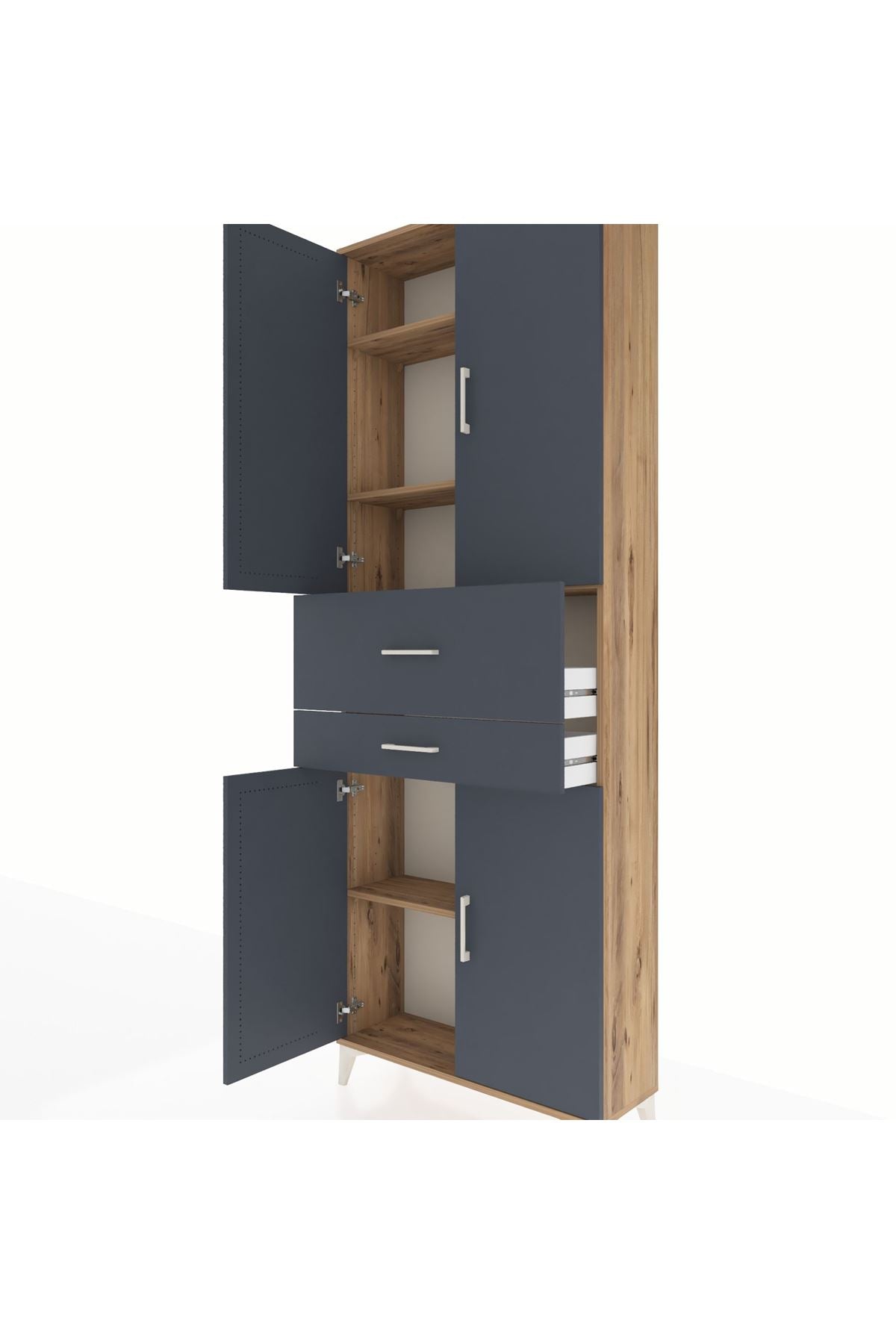 Arges Dolap 4 Raflı 2 Çekmeceli 4 Kapaklı 88x30x243 Çam-Antrasit