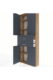 Arges Dolap 4 Raflı 2 Çekmeceli 4 Kapaklı 88x30x243 Çam-Antrasit