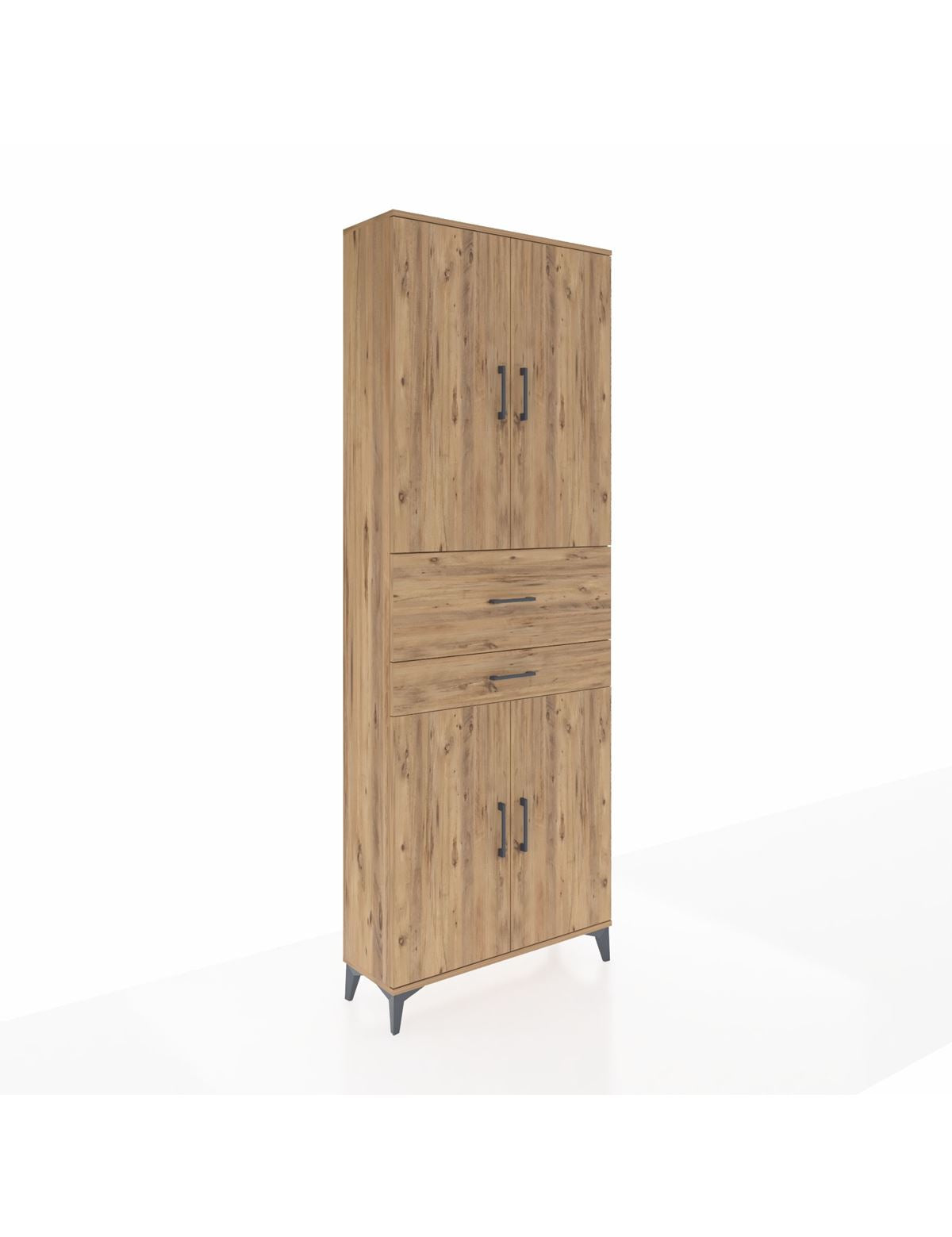 Arges Dolap 4 Raflı 2 Çekmeceli 4 Kapaklı 88x30x243 Çam-Çam