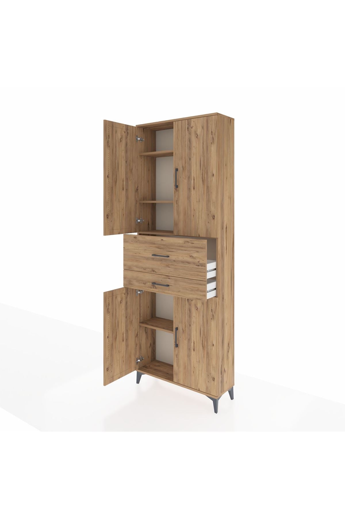 Arges Dolap 4 Raflı 2 Çekmeceli 4 Kapaklı 88x30x243 Çam-Çam