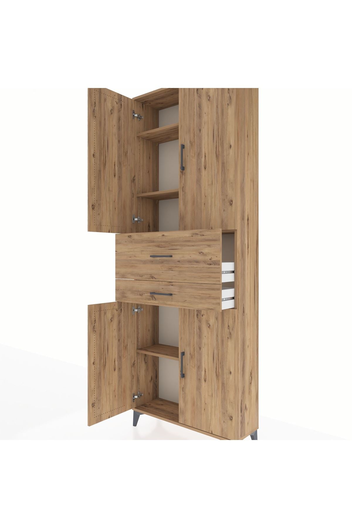 Arges Dolap 4 Raflı 2 Çekmeceli 4 Kapaklı 88x30x243 Çam-Çam