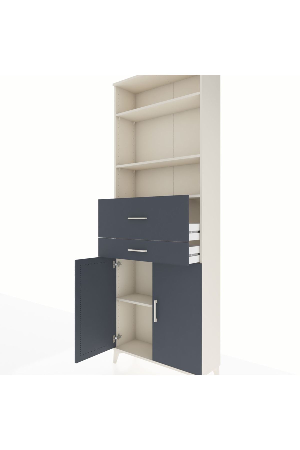 Arges Dolap 4 Raflı 2 Çekmeceli 2 Kapaklı 88x30x243 Aytaşı-Antrasit