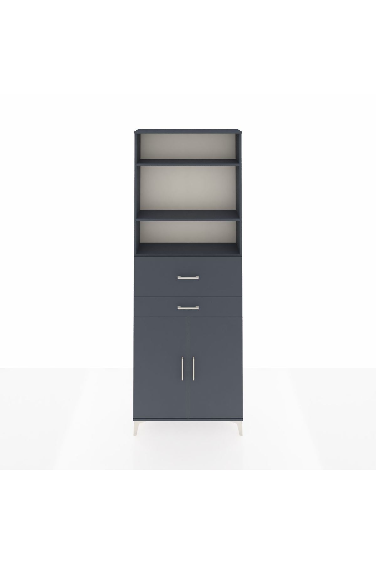 Arges Dolap 4 Raflı 2 Çekmeceli 2 Kapaklı 88x30x243 Antrasit-Antrasit