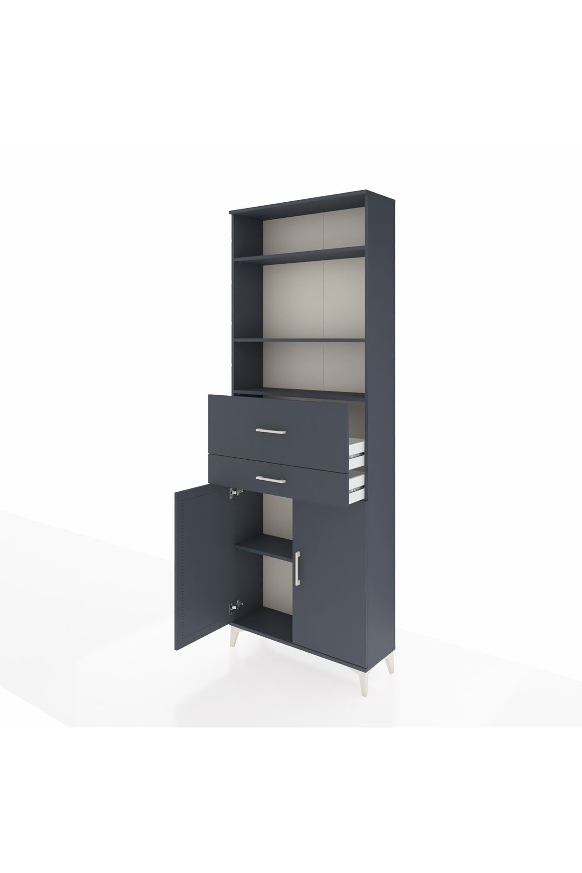 Arges Dolap 4 Raflı 2 Çekmeceli 2 Kapaklı 88x30x243 Antrasit-Antrasit