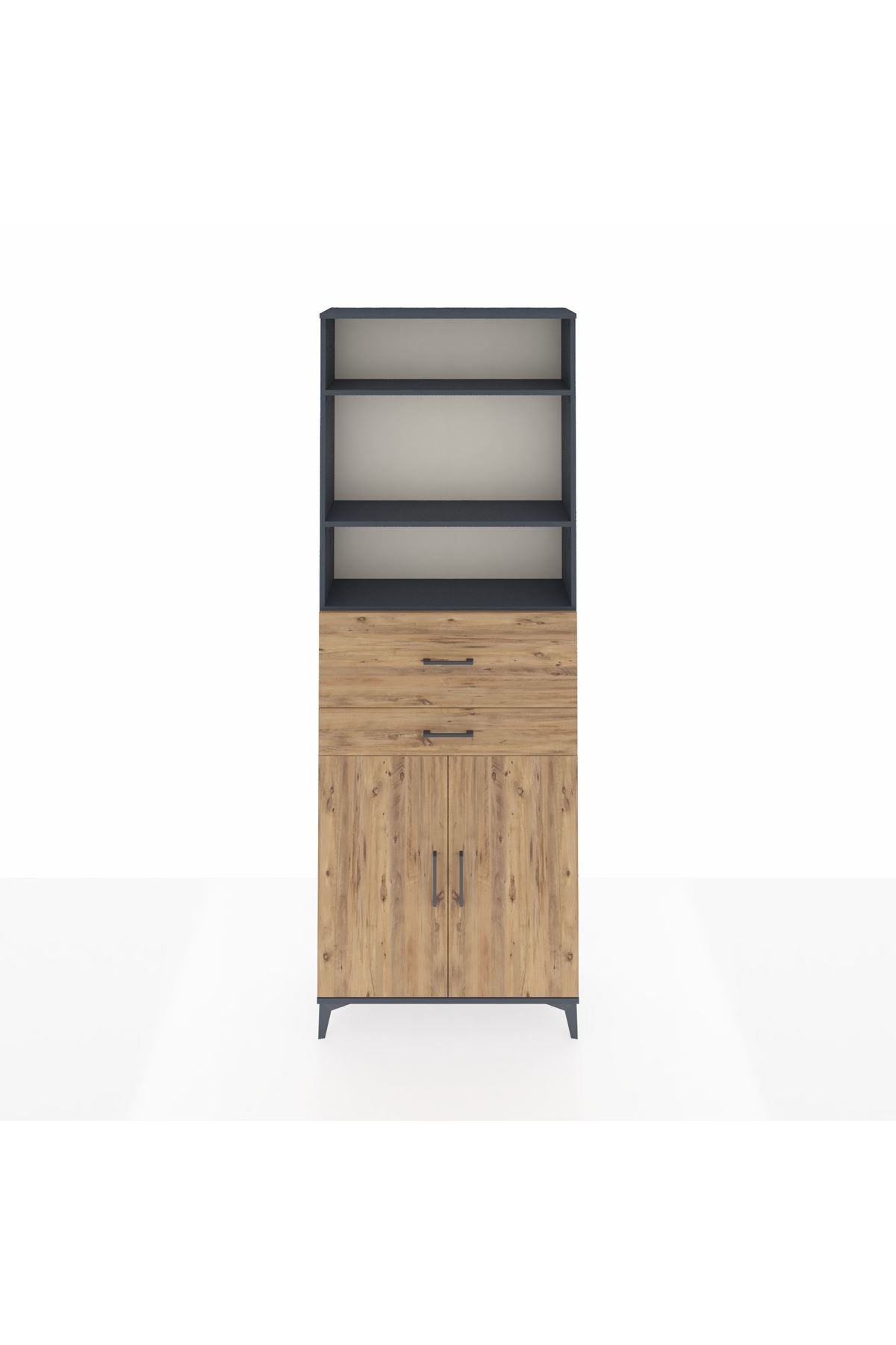 Arges Dolap 4 Raflı 2 Çekmeceli 2 Kapaklı 88x30x243 Antrasit-Çam