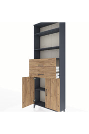 Arges Dolap 4 Raflı 2 Çekmeceli 2 Kapaklı 88x30x243 Antrasit-Çam