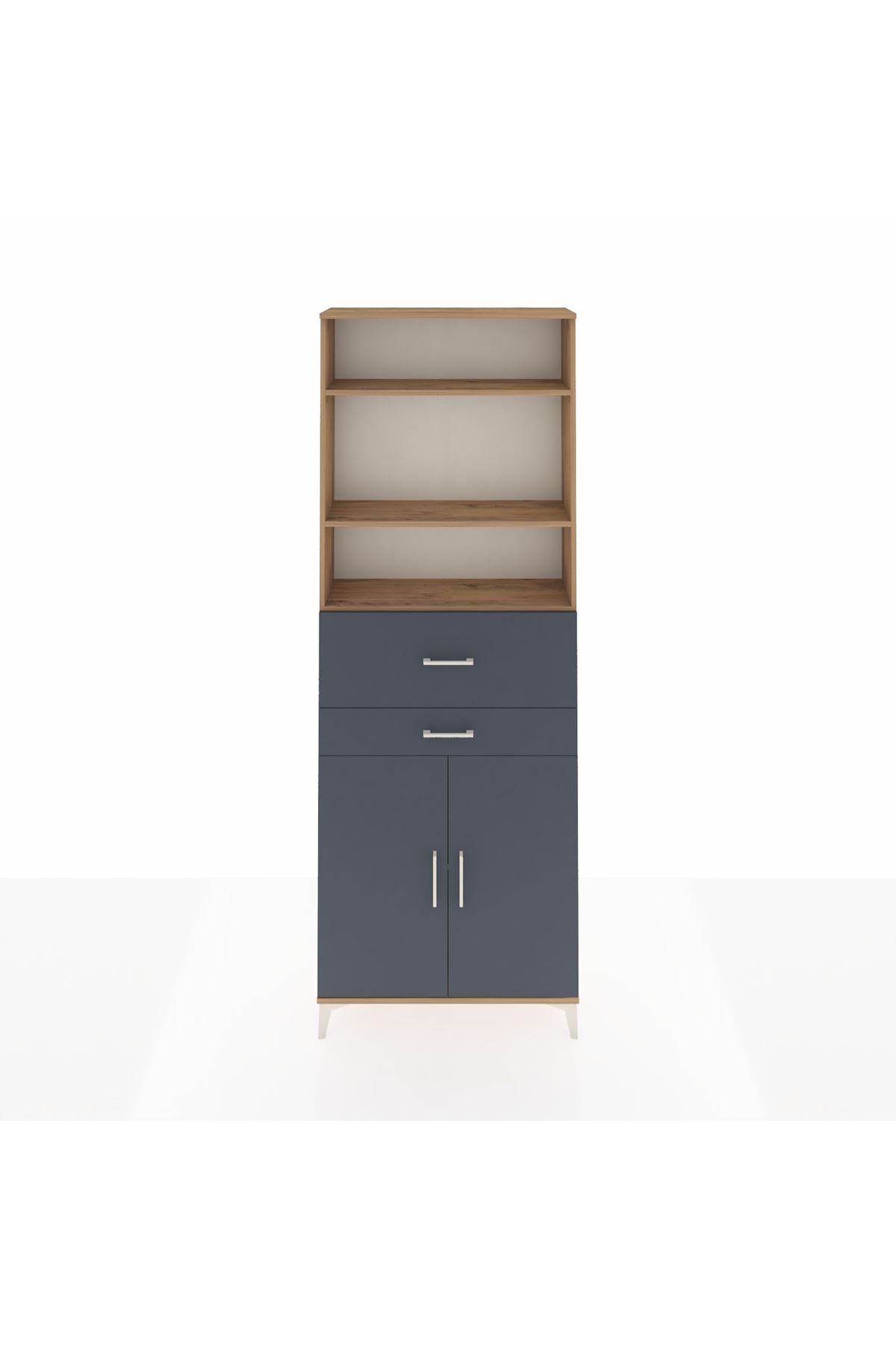 Arges Dolap 4 Raflı 2 Çekmeceli 2 Kapaklı 88x30x243 Çam-Antrasit