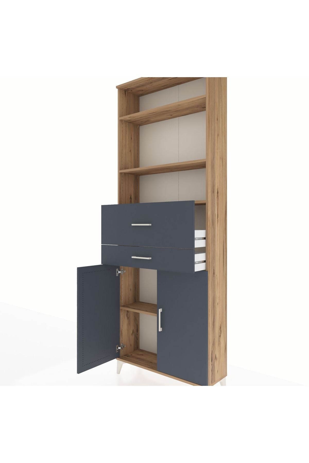 Arges Dolap 4 Raflı 2 Çekmeceli 2 Kapaklı 88x30x243 Çam-Antrasit