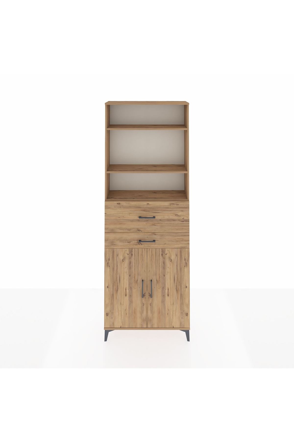 Arges Dolap 4 Raflı 2 Çekmeceli 2 Kapaklı 88x30x243 Çam-Çam