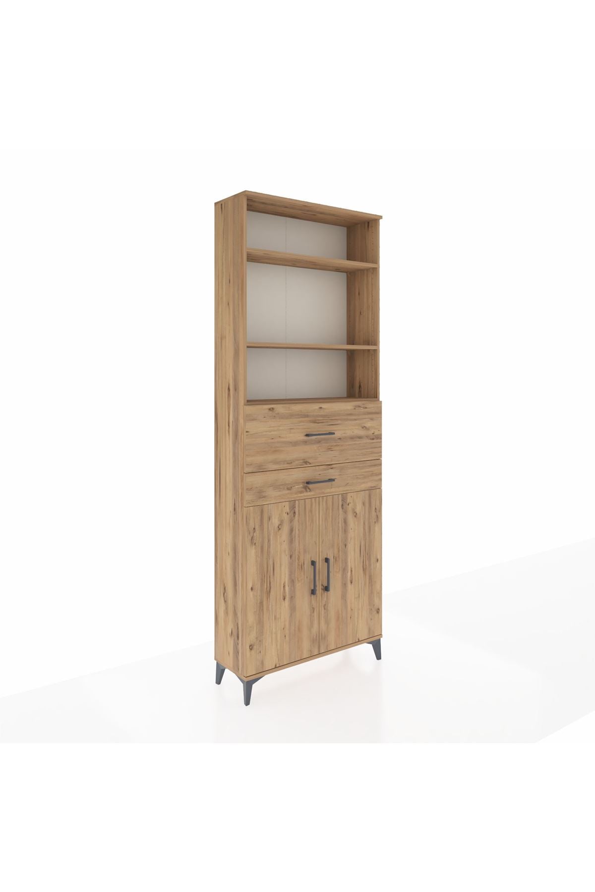 Arges Dolap 4 Raflı 2 Çekmeceli 2 Kapaklı 88x30x243 Çam-Çam