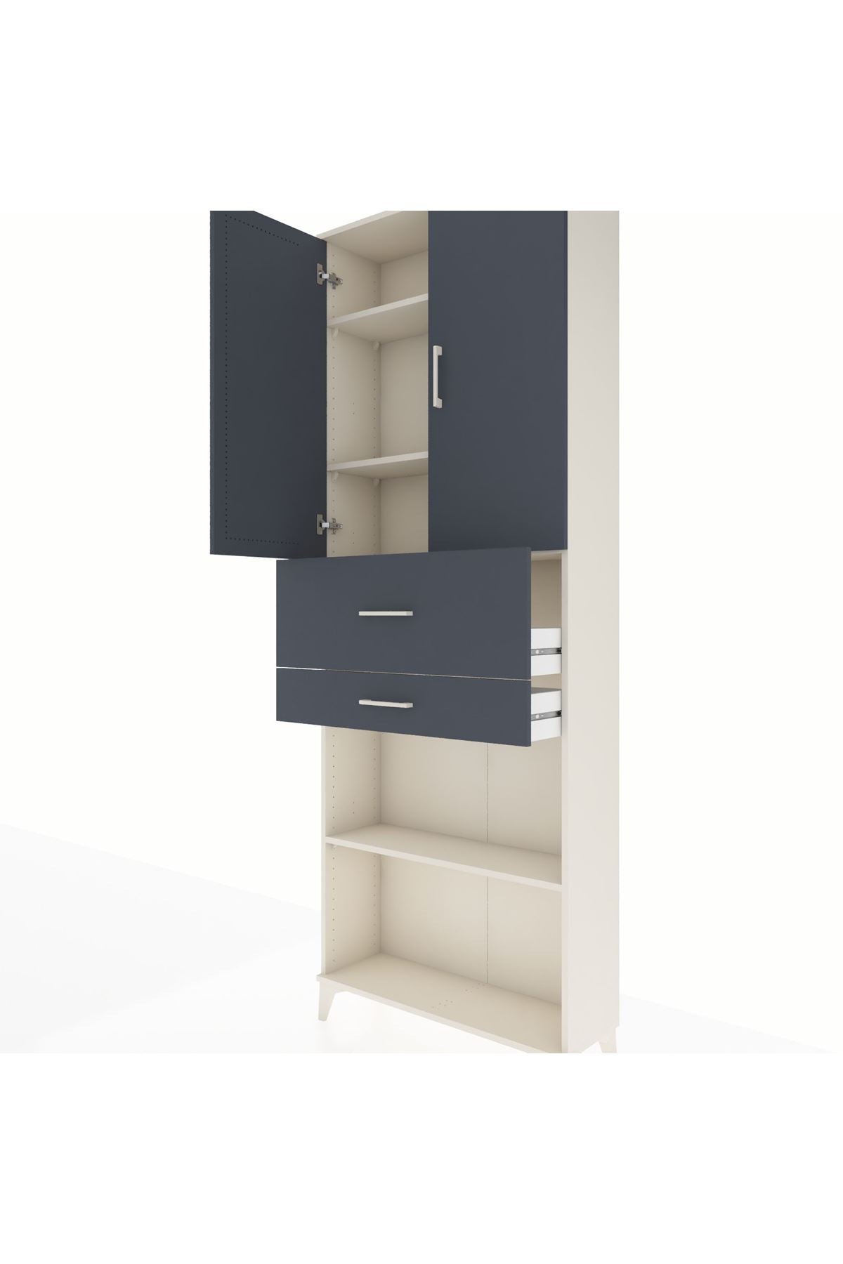 Arges Dolap 4 Raflı 2 Çekmeceli 2 Kapaklı 88x30x243 Aytaşı-Antrasit