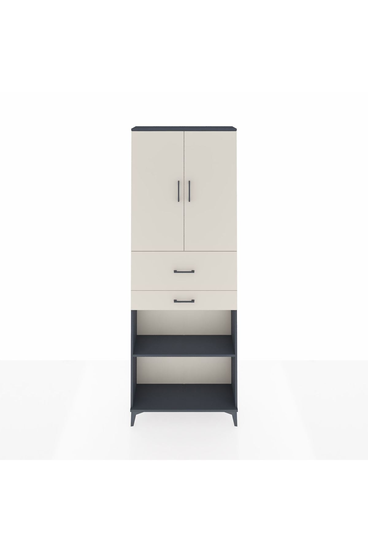 Arges Dolap 4 Raflı 2 Çekmeceli 2 Kapaklı 88x30x243 Antrasit-Aytaşı
