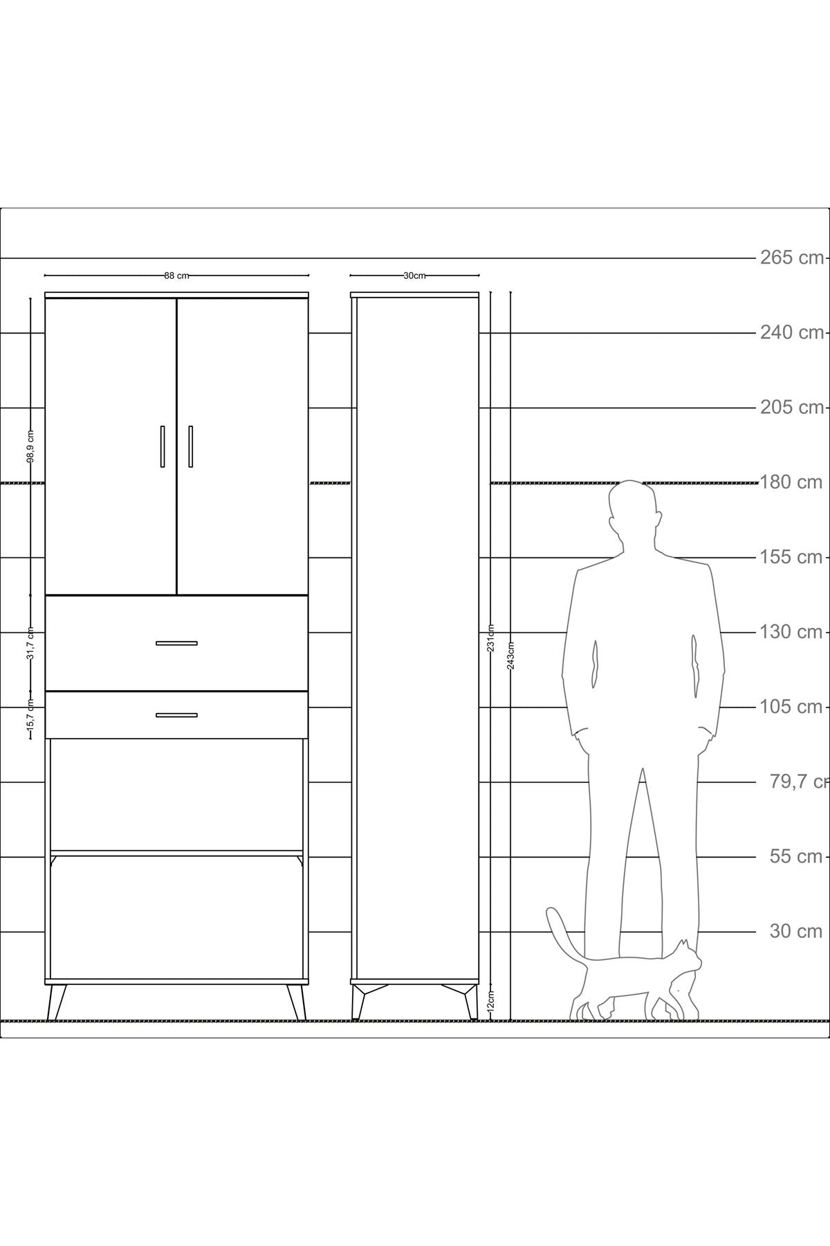 Arges Dolap 4 Raflı 2 Çekmeceli 2 Kapaklı 88x30x243 Antrasit-Aytaşı