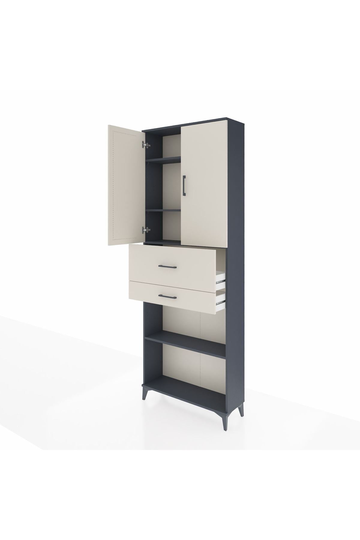 Arges Dolap 4 Raflı 2 Çekmeceli 2 Kapaklı 88x30x243 Antrasit-Aytaşı