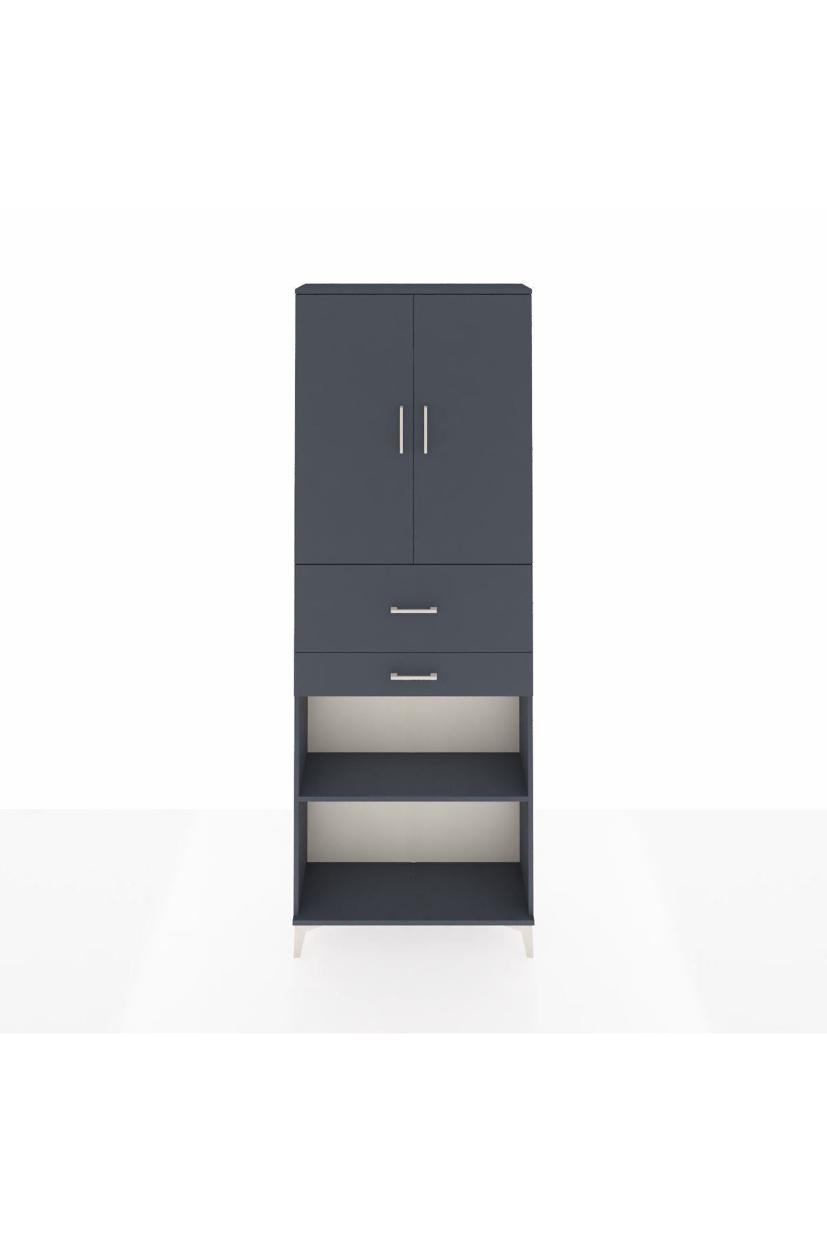 Arges Dolap 4 Raflı 2 Çekmeceli 2 Kapaklı 88x30x243 Antrasit-Antrasit