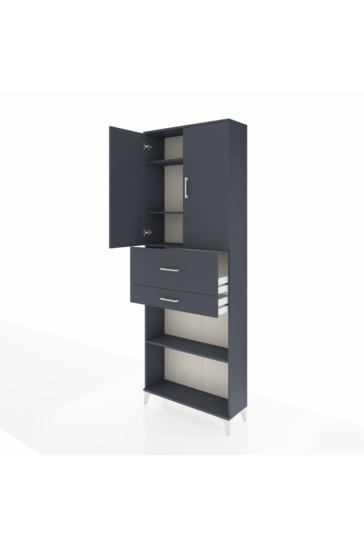 Arges Dolap 4 Raflı 2 Çekmeceli 2 Kapaklı 88x30x243 Antrasit-Antrasit