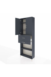 Arges Dolap 4 Raflı 2 Çekmeceli 2 Kapaklı 88x30x243 Antrasit-Antrasit