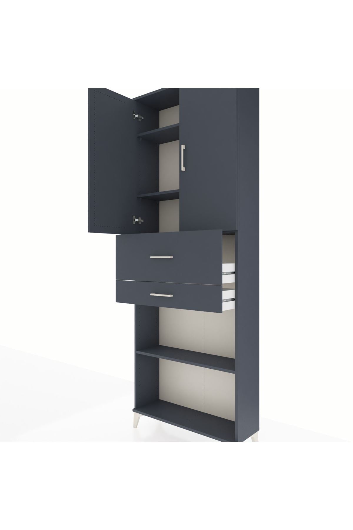 Arges Dolap 4 Raflı 2 Çekmeceli 2 Kapaklı 88x30x243 Antrasit-Antrasit