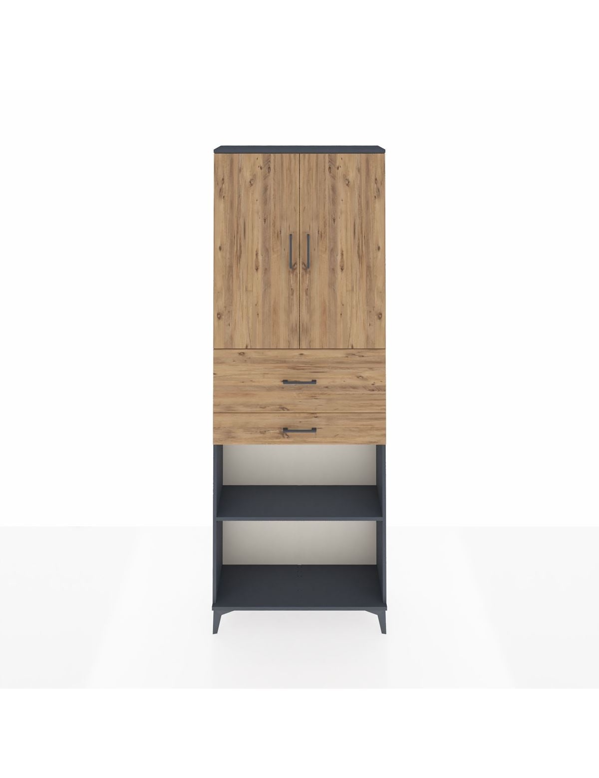 Arges Dolap 4 Raflı 2 Çekmeceli 2 Kapaklı 88x30x243 Antrasit-Çam