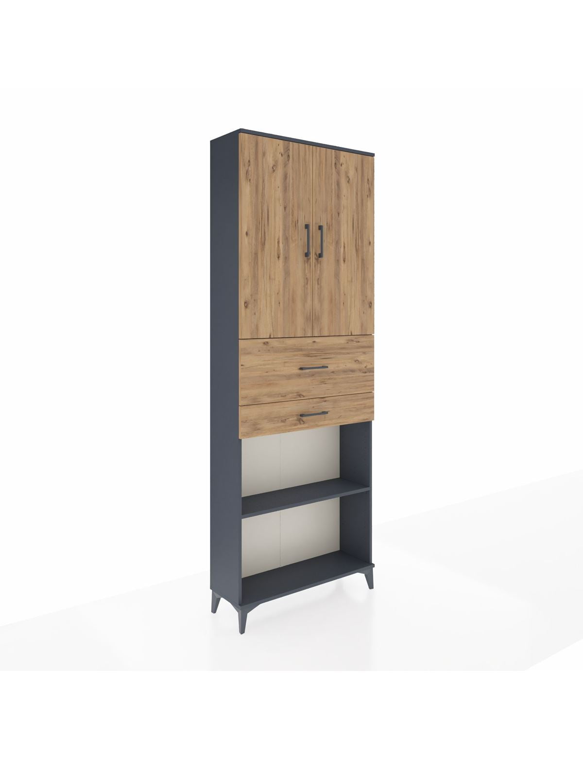 Arges Dolap 4 Raflı 2 Çekmeceli 2 Kapaklı 88x30x243 Antrasit-Çam