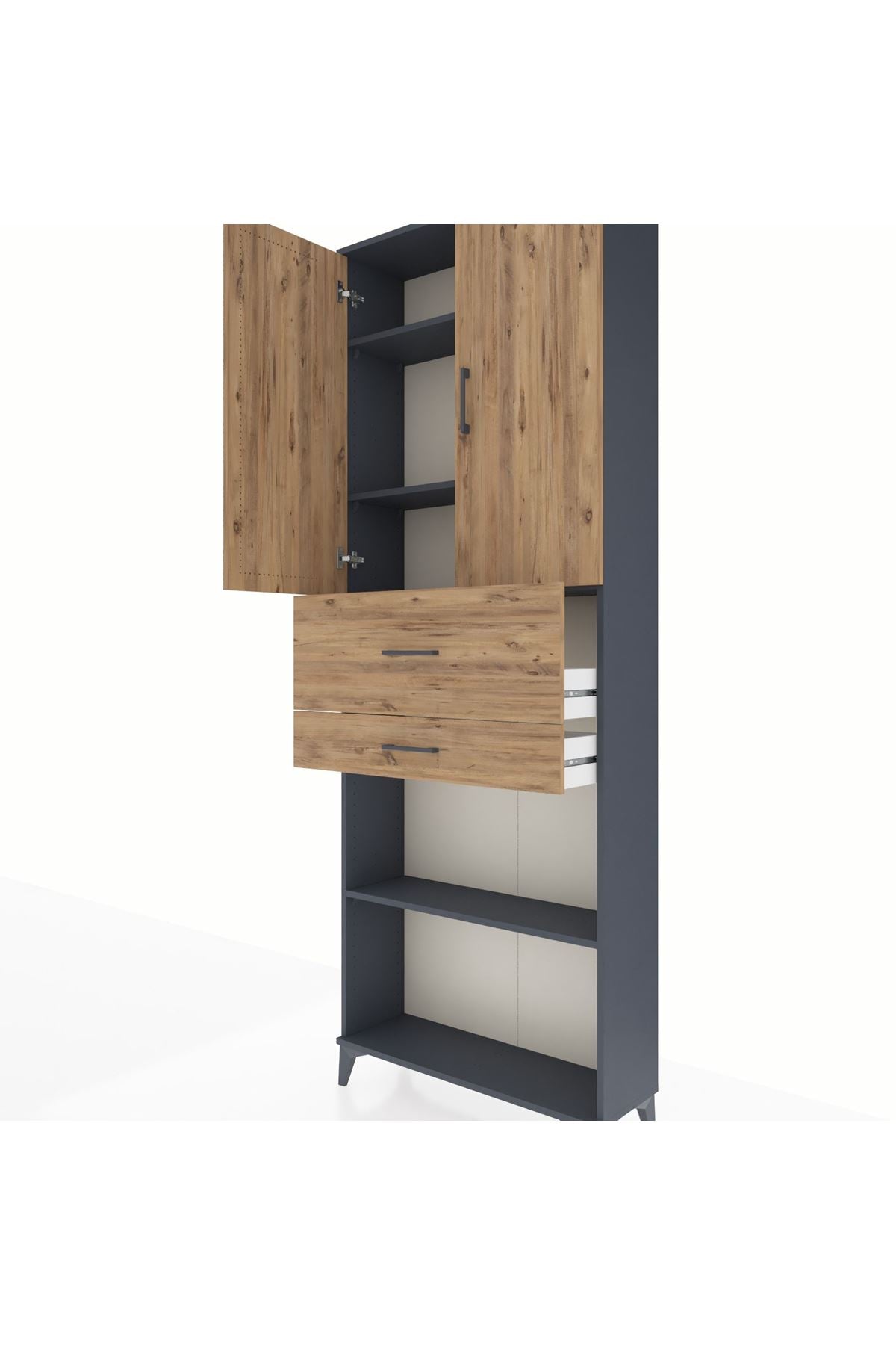 Arges Dolap 4 Raflı 2 Çekmeceli 2 Kapaklı 88x30x243 Antrasit-Çam