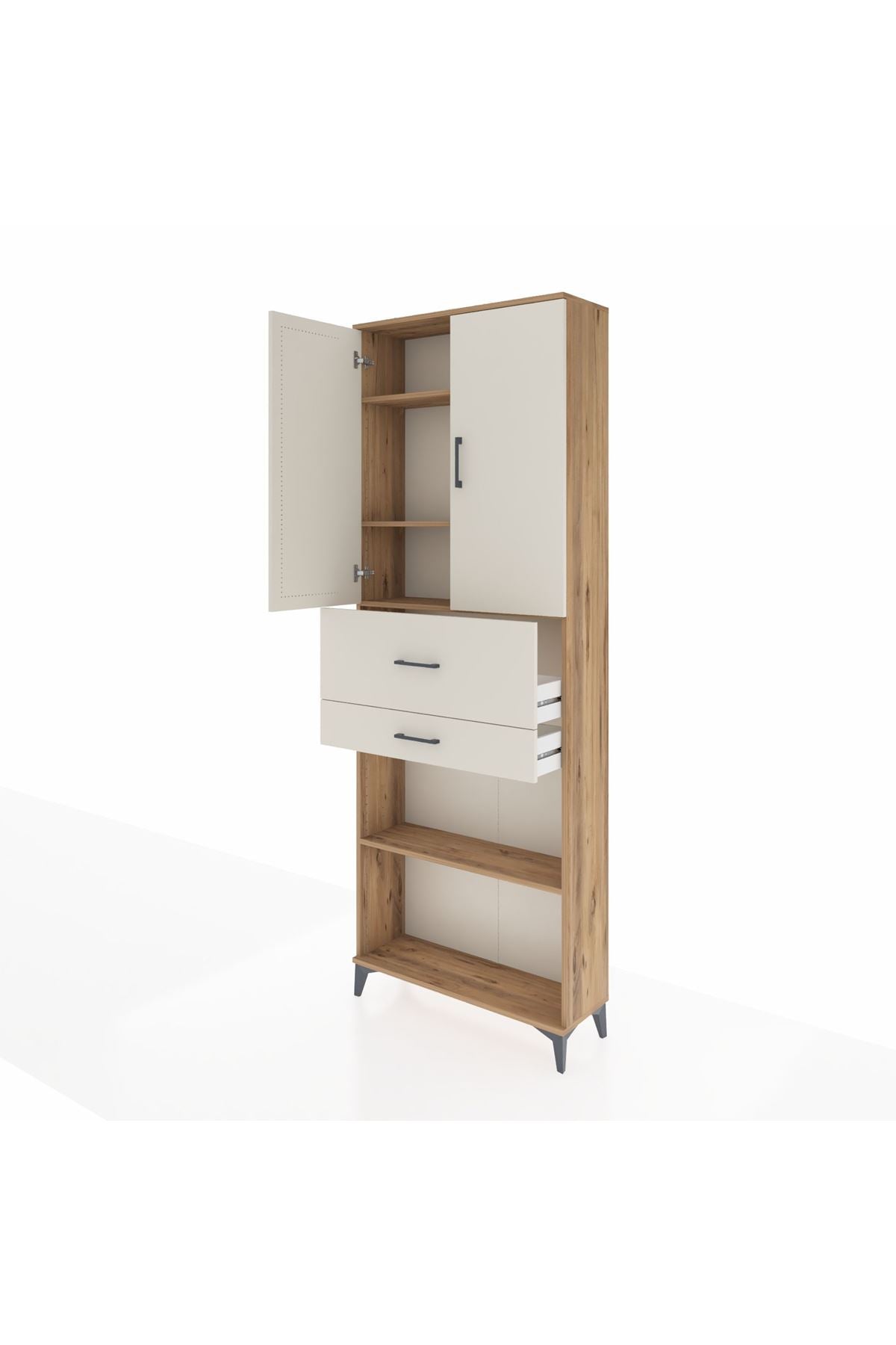 Arges Dolap 4 Raflı 2 Çekmeceli 2 Kapaklı 88x30x243 Çam-Aytaşı