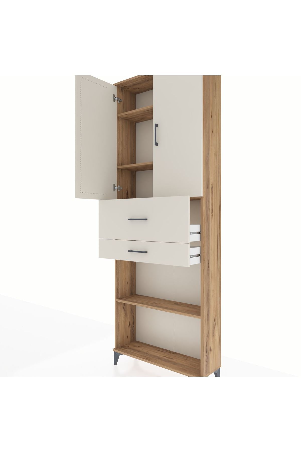 Arges Dolap 4 Raflı 2 Çekmeceli 2 Kapaklı 88x30x243 Çam-Aytaşı