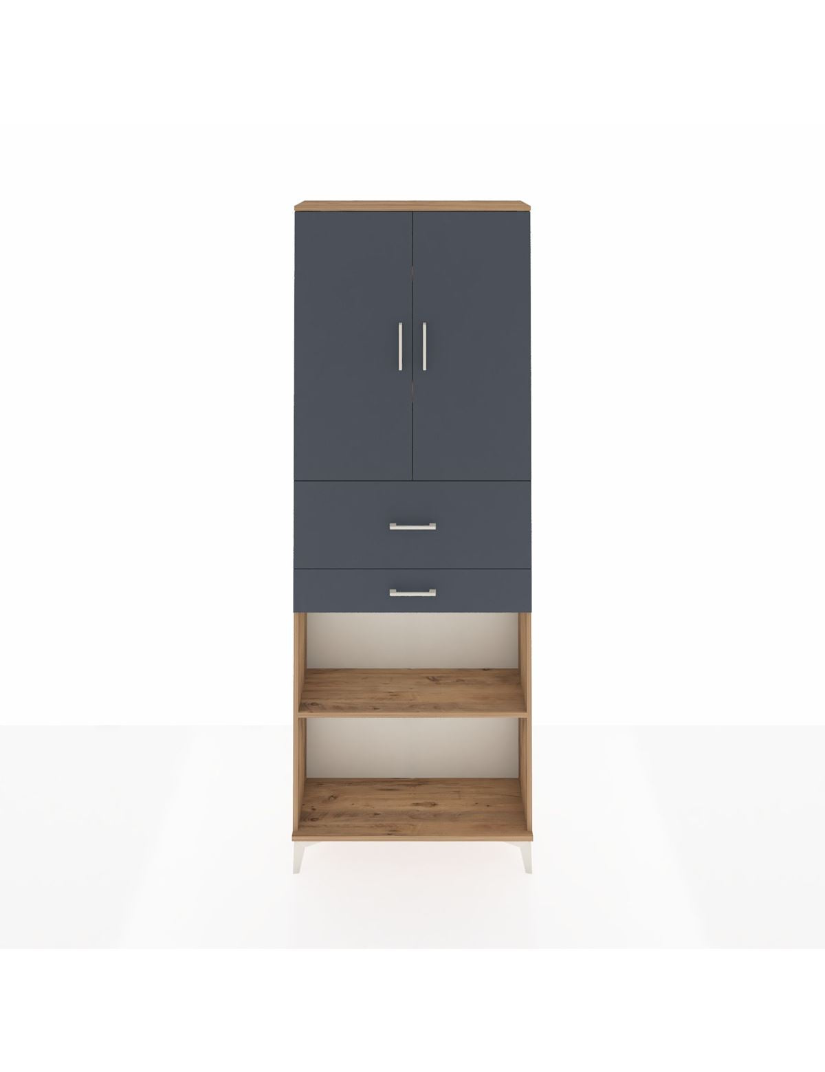 Arges Dolap 4 Raflı 2 Çekmeceli 2 Kapaklı 88x30x243 Çam-Antrasit