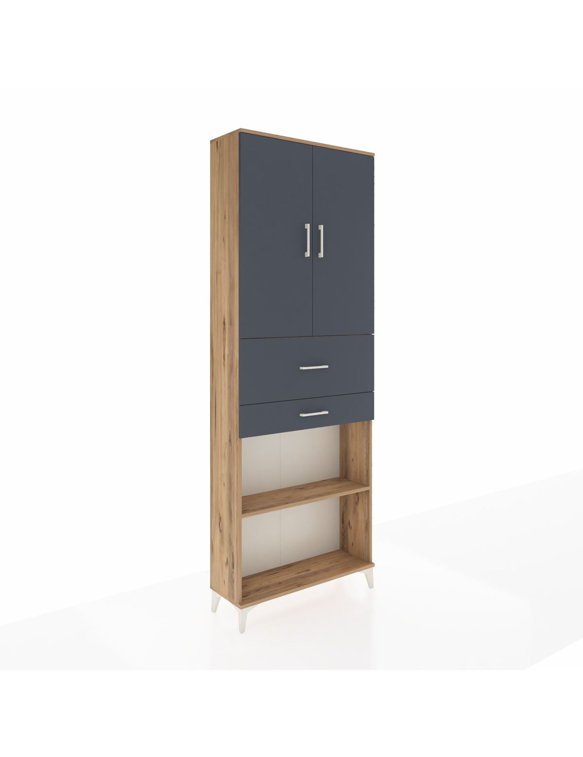 Arges Dolap 4 Raflı 2 Çekmeceli 2 Kapaklı 88x30x243 Çam-Antrasit