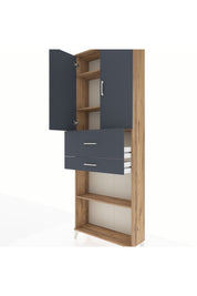 Arges Dolap 4 Raflı 2 Çekmeceli 2 Kapaklı 88x30x243 Çam-Antrasit