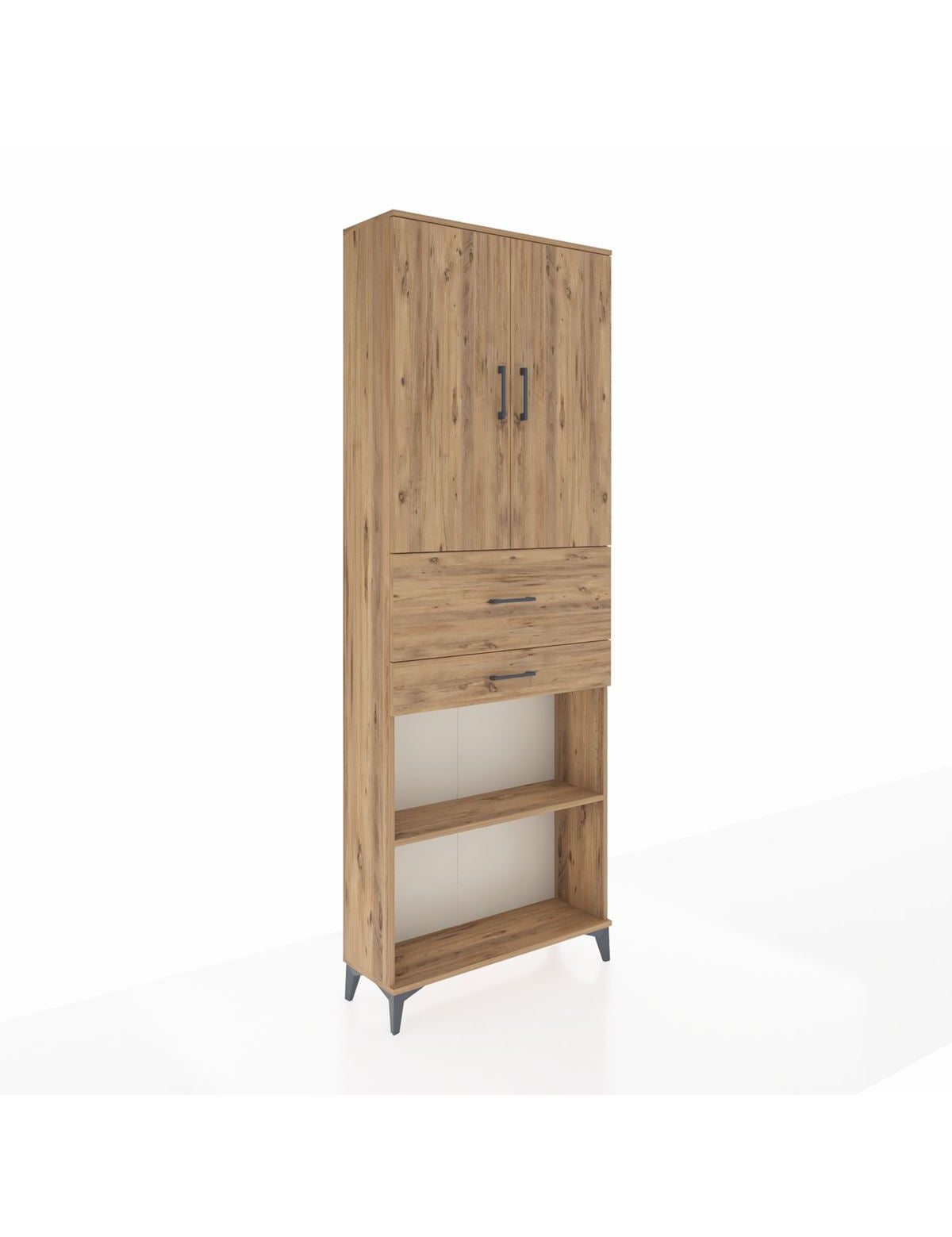 Arges Dolap 4 Raflı 2 Çekmeceli 2 Kapaklı 88x30x243 Çam-Çam