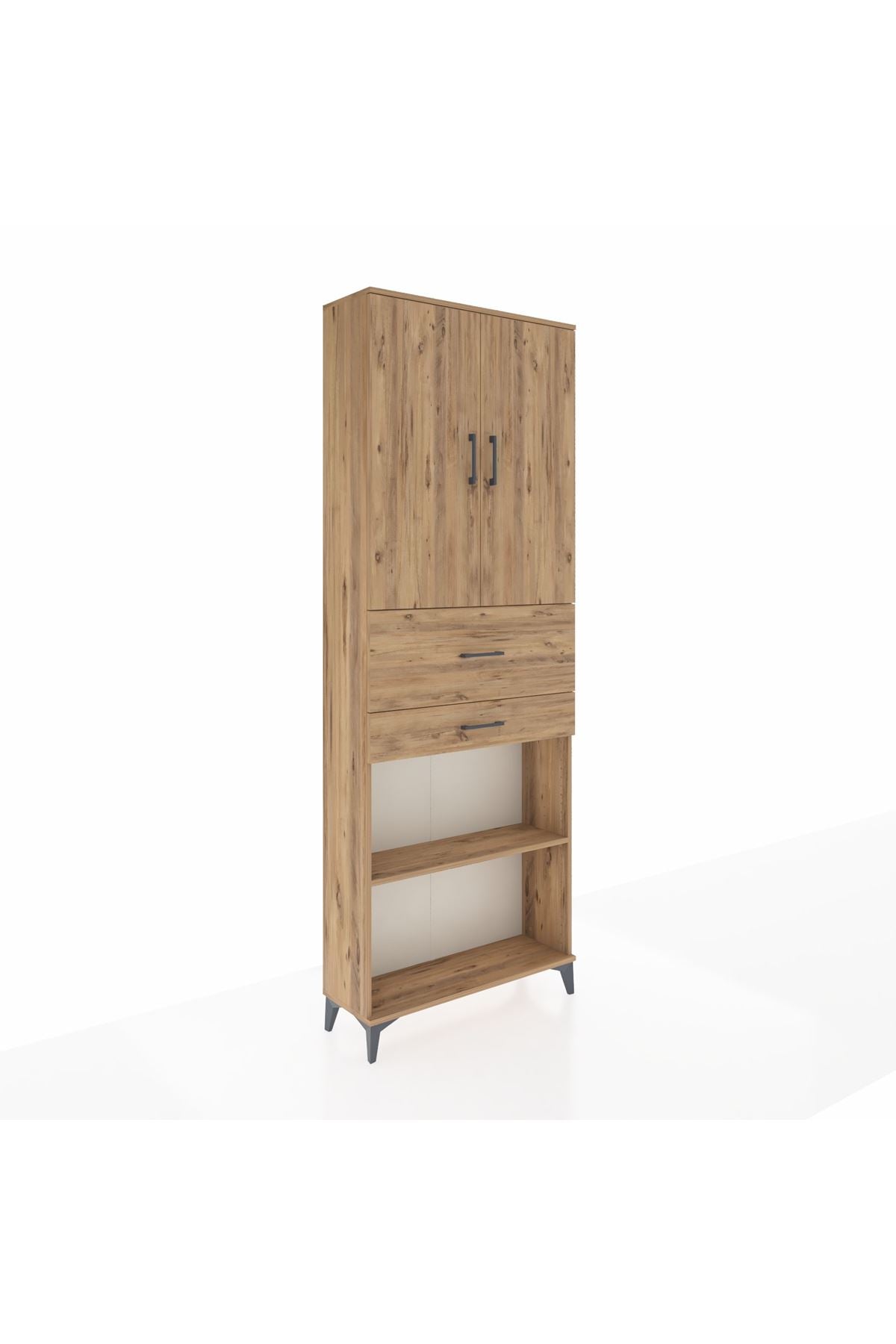 Arges Dolap 4 Raflı 2 Çekmeceli 2 Kapaklı 88x30x243 Çam-Çam