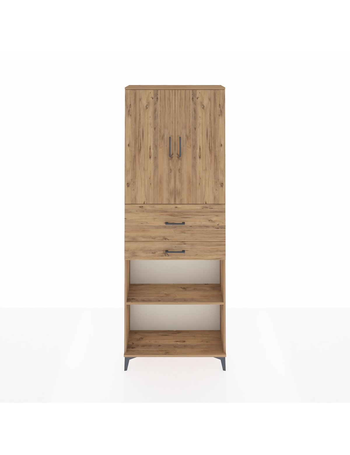 Arges Dolap 4 Raflı 2 Çekmeceli 2 Kapaklı 88x30x243 Çam-Çam