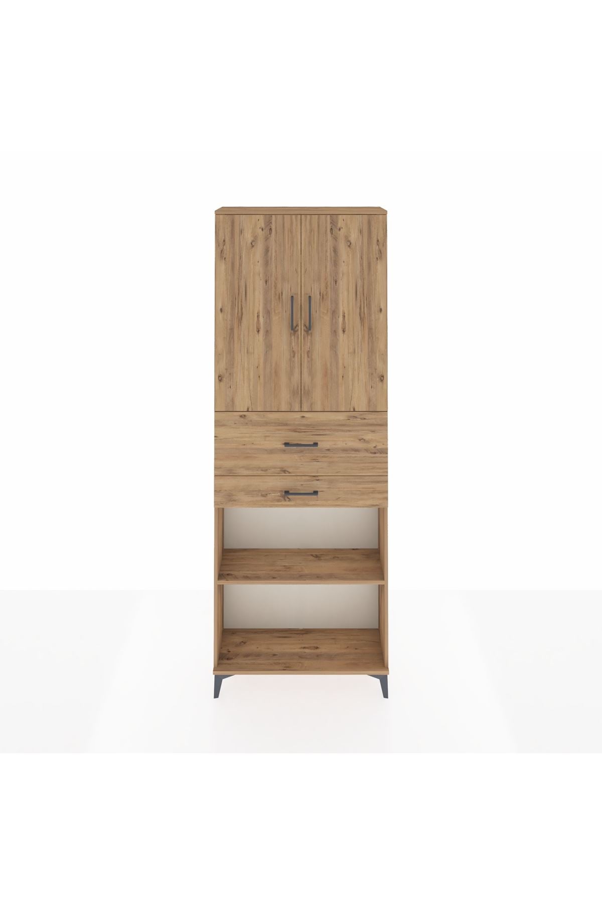 Arges Dolap 4 Raflı 2 Çekmeceli 2 Kapaklı 88x30x243 Çam-Çam