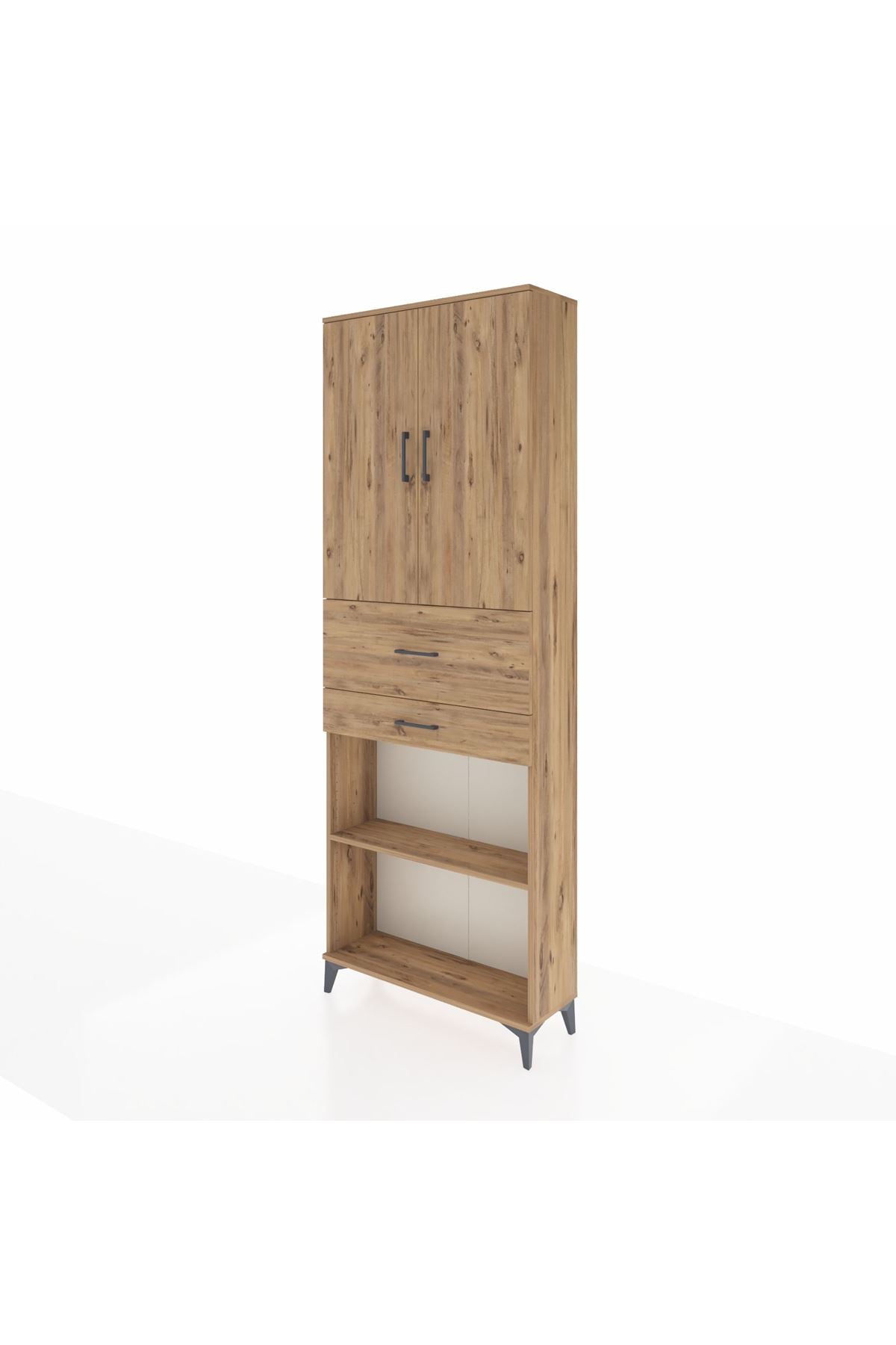 Arges Dolap 4 Raflı 2 Çekmeceli 2 Kapaklı 88x30x243 Çam-Çam