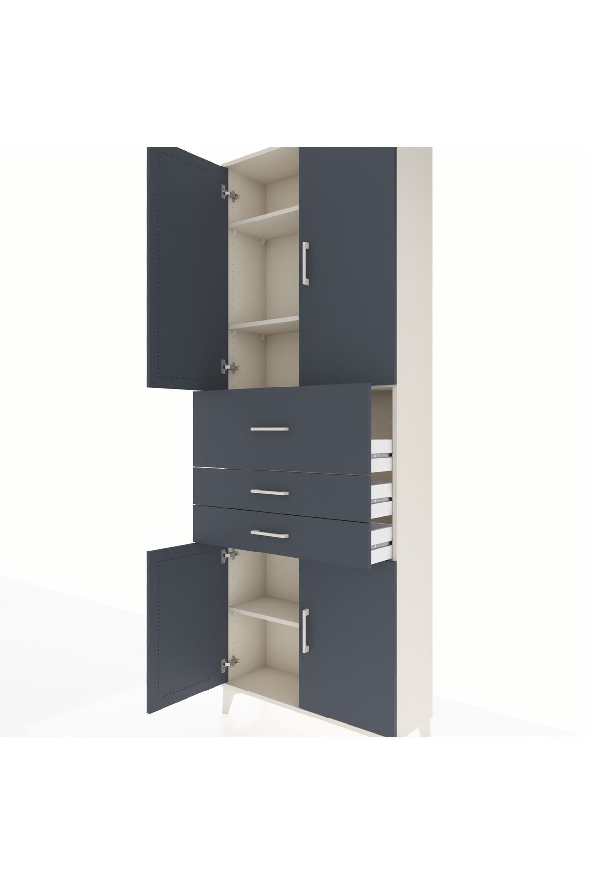 Arges Dolap 4 Raflı 3 Çekmeceli 4 Kapaklı 88x30x243 Aytaşı-Antrasit