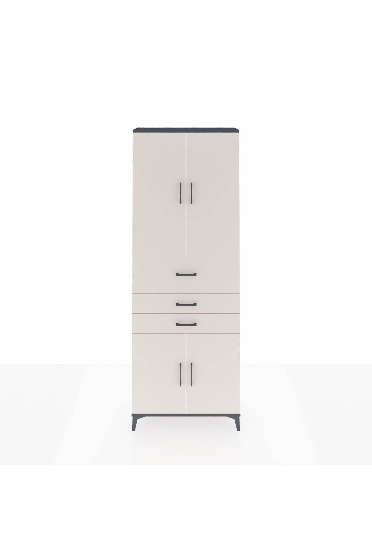 Arges Dolap 4 Raflı 3 Çekmeceli 4 Kapaklı 88x30x243 Antrasit-Aytaşı