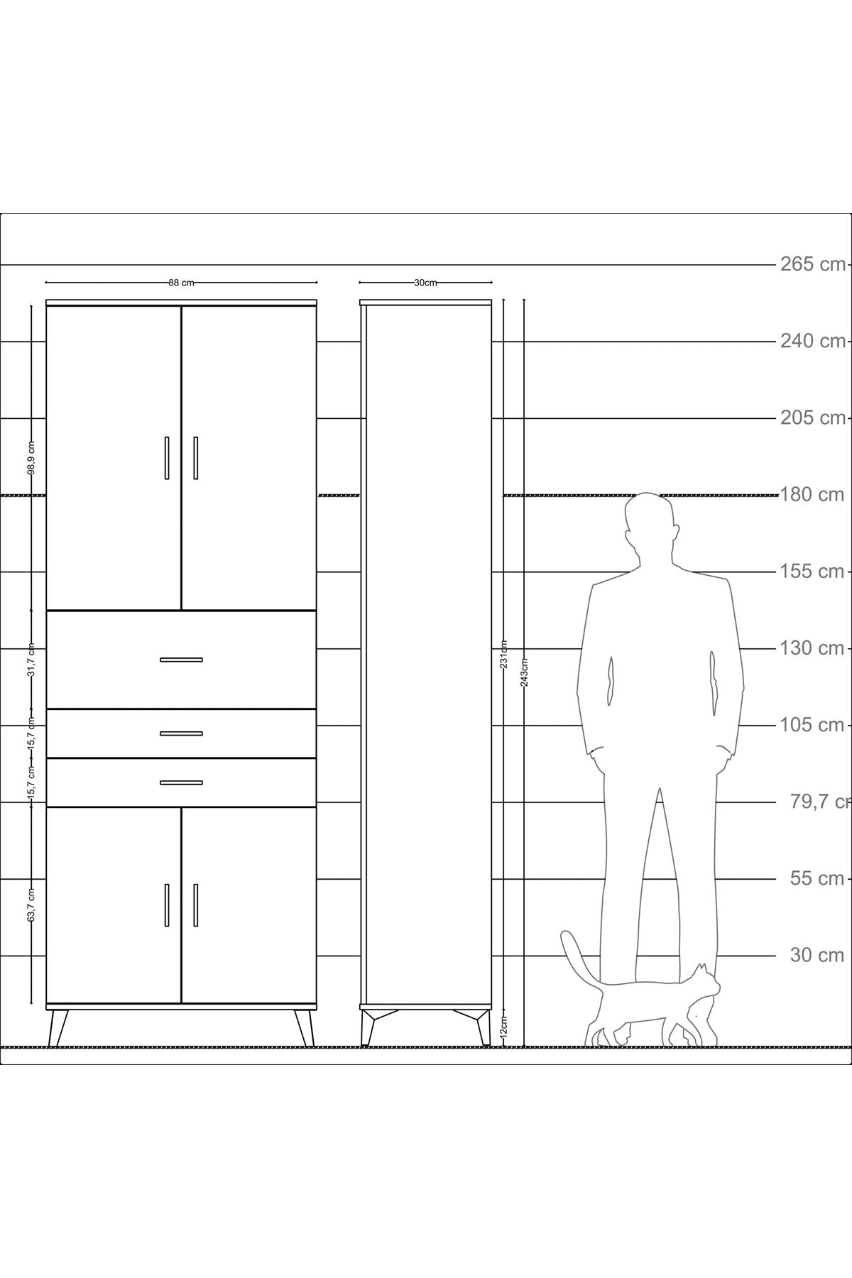 Arges Dolap 4 Raflı 3 Çekmeceli 4 Kapaklı 88x30x243 Aytaşı-Çam