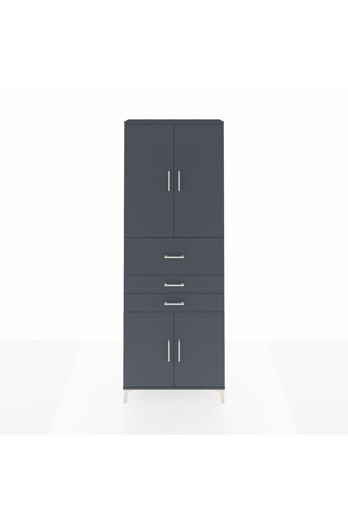Arges Dolap 4 Raflı 3 Çekmeceli 4 Kapaklı 88x30x243 Antrasit-Antrasit