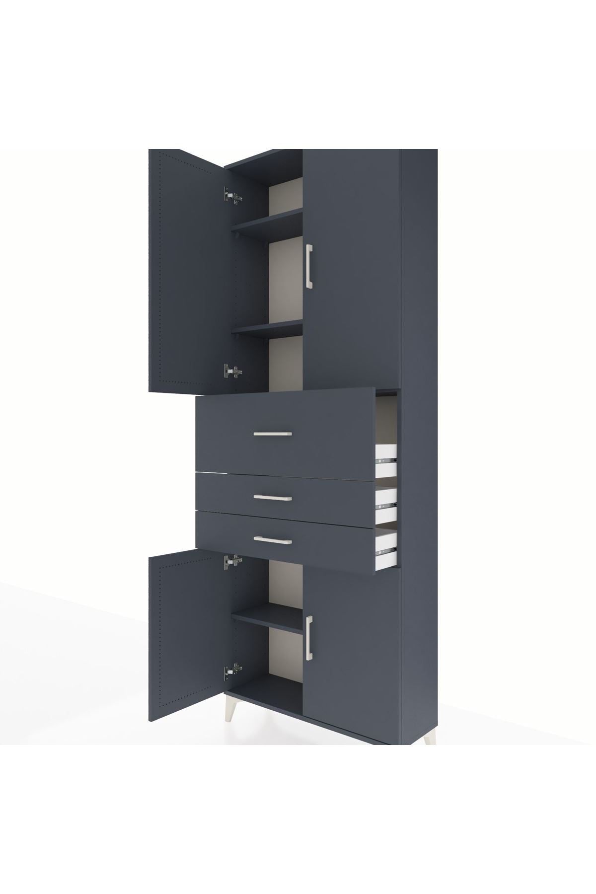 Arges Dolap 4 Raflı 3 Çekmeceli 4 Kapaklı 88x30x243 Antrasit-Antrasit