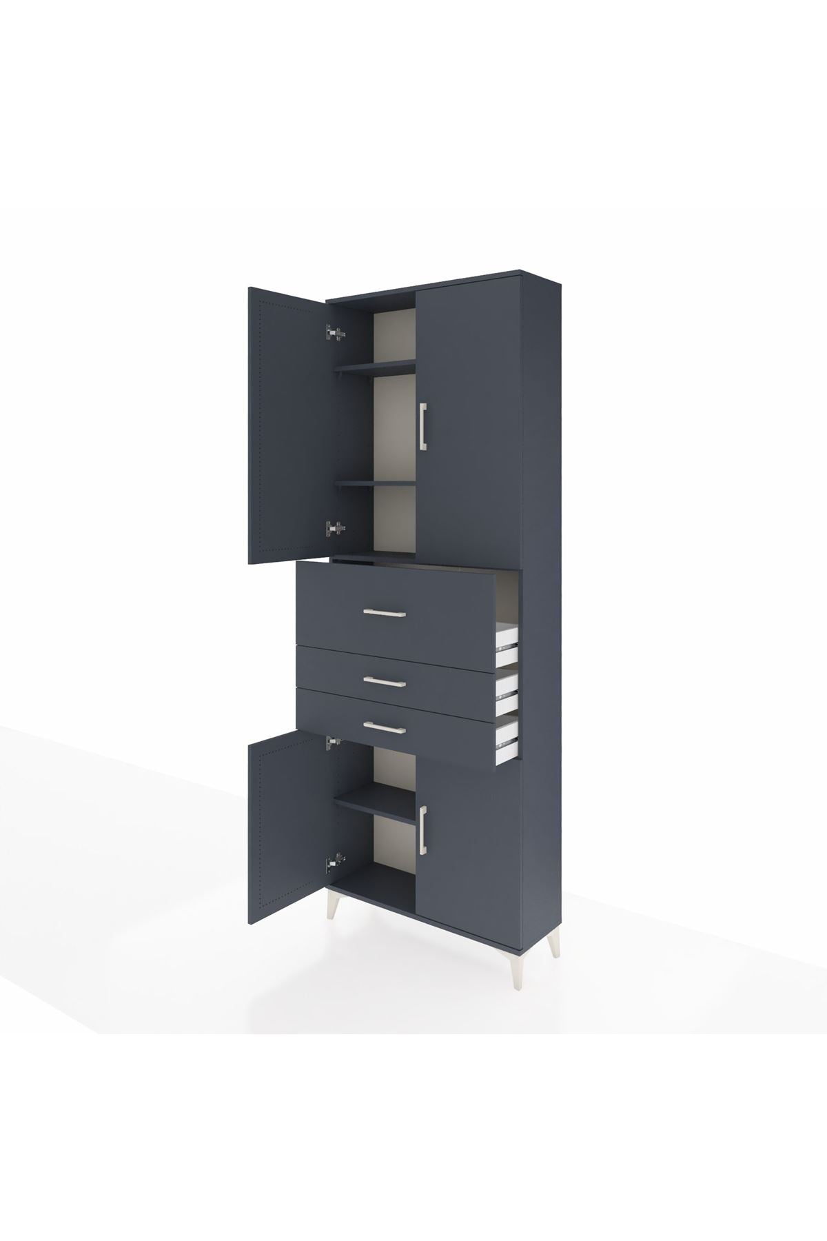 Arges Dolap 4 Raflı 3 Çekmeceli 4 Kapaklı 88x30x243 Antrasit-Antrasit