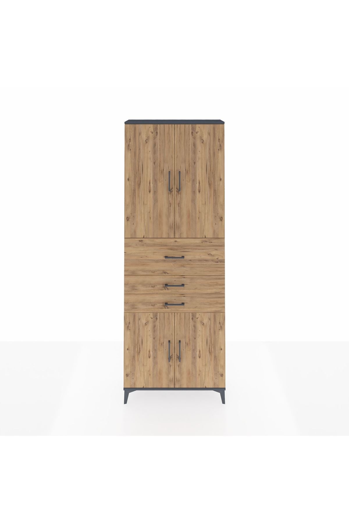 Arges Dolap 4 Raflı 3 Çekmeceli 4 Kapaklı 88x30x243 Antrasit-Çam