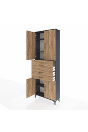 Arges Dolap 4 Raflı 3 Çekmeceli 4 Kapaklı 88x30x243 Antrasit-Çam