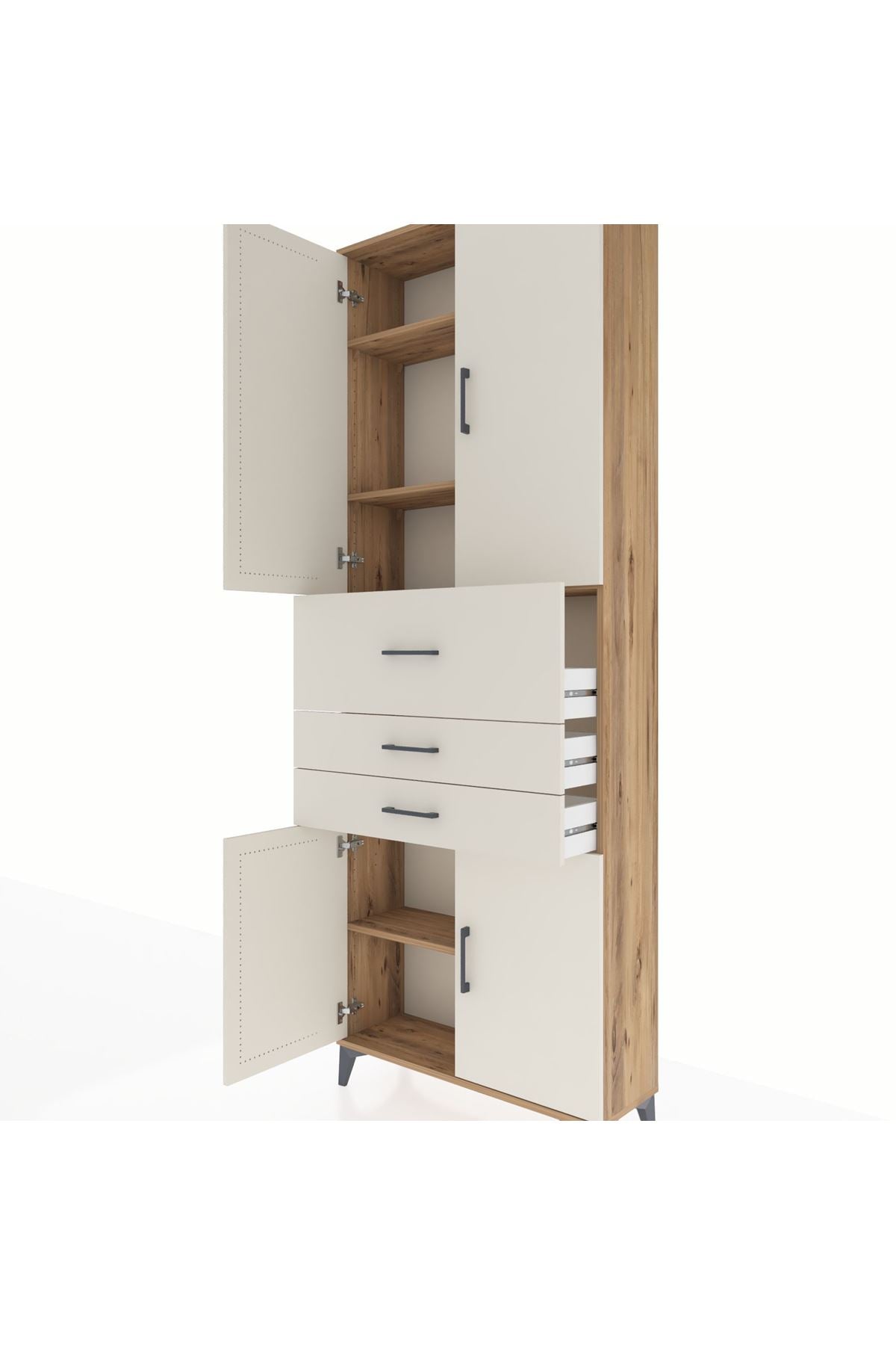Arges Dolap 4 Raflı 3 Çekmeceli 4 Kapaklı 88x30x243 Çam-Aytaşı