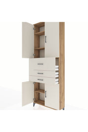 Arges Dolap 4 Raflı 3 Çekmeceli 4 Kapaklı 88x30x243 Çam-Aytaşı