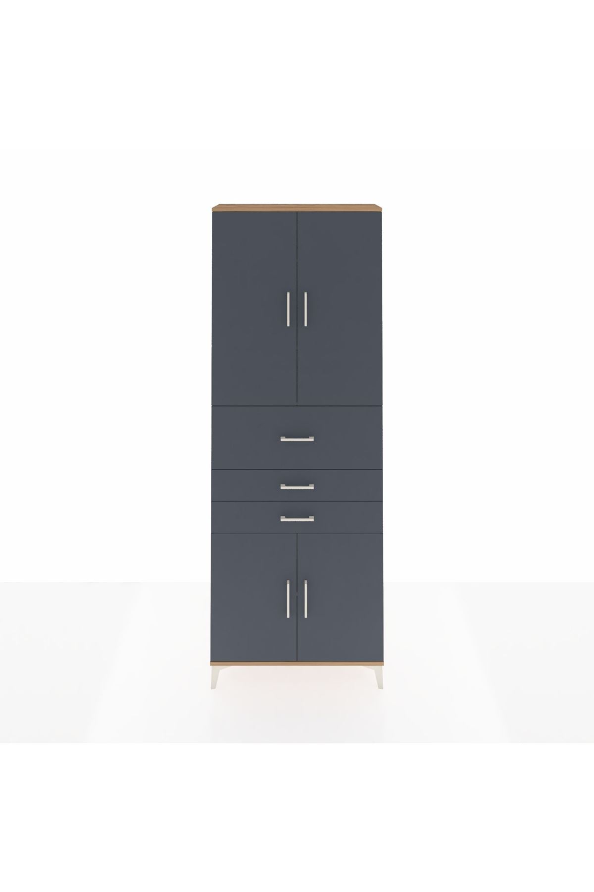 Arges Dolap 4 Raflı 3 Çekmeceli 4 Kapaklı 88x30x243 Çam-Antrasit