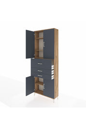 Arges Dolap 4 Raflı 3 Çekmeceli 4 Kapaklı 88x30x243 Çam-Antrasit