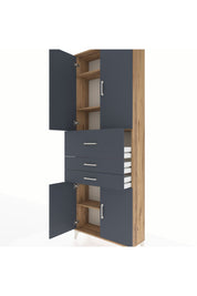 Arges Dolap 4 Raflı 3 Çekmeceli 4 Kapaklı 88x30x243 Çam-Antrasit