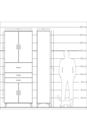 Arges Dolap 4 Raflı 3 Çekmeceli 4 Kapaklı 88x30x243 Çam-Antrasit