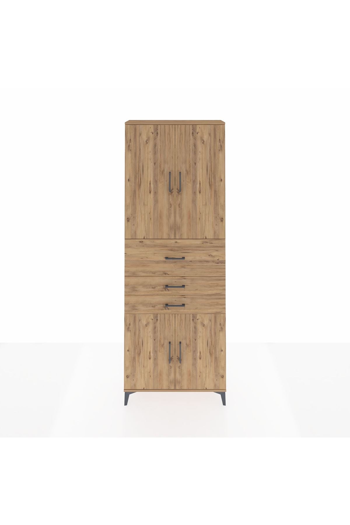 Arges Dolap 4 Raflı 3 Çekmeceli 4 Kapaklı 88x30x243 Çam-Çam